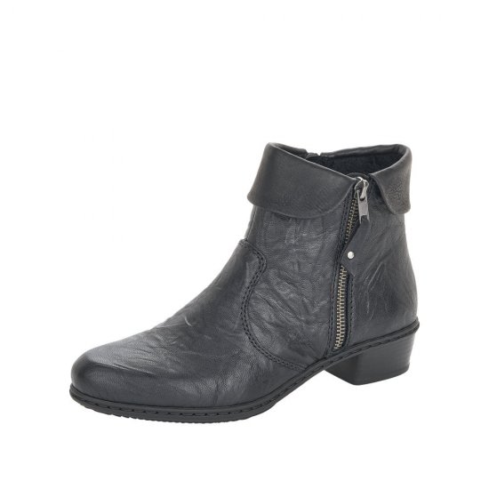 Rieker Leather Women's short boots| Y07A8 Ankle Boots Black - Click Image to Close