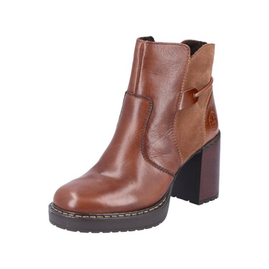 Rieker Leather Women's short boots| Y4157 Ankle Boots Brown - Click Image to Close