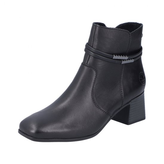 Rieker Leather Women's short boots| 70973 Ankle Boots Black - Click Image to Close