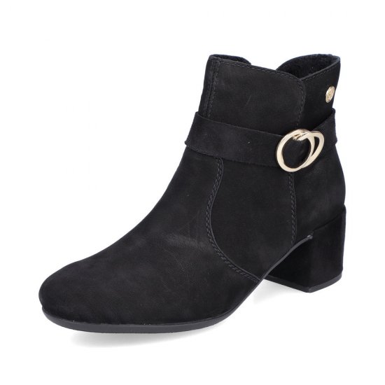 Rieker suede leather Women's short boots| 70289 Ankle Boots Black - Click Image to Close