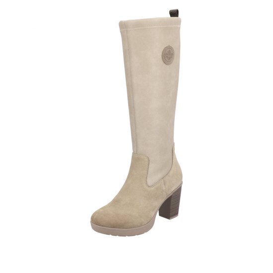 Rieker Synthetic Material Women's' Tall Boots| Y2255 Tall Boots Beige - Click Image to Close