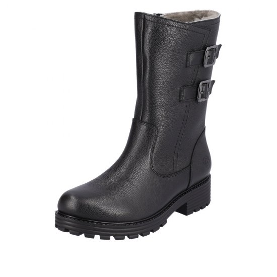 Remonte Leather Women's Mid Height Boots| D0W76 Mid-height Boots Black - Click Image to Close