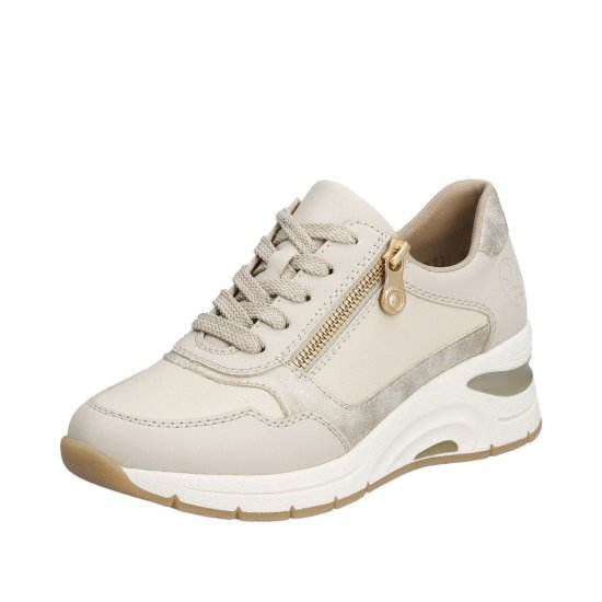 Rieker Women's shoes | Style N9301 Athletic Lace-up with zip Beige - Click Image to Close