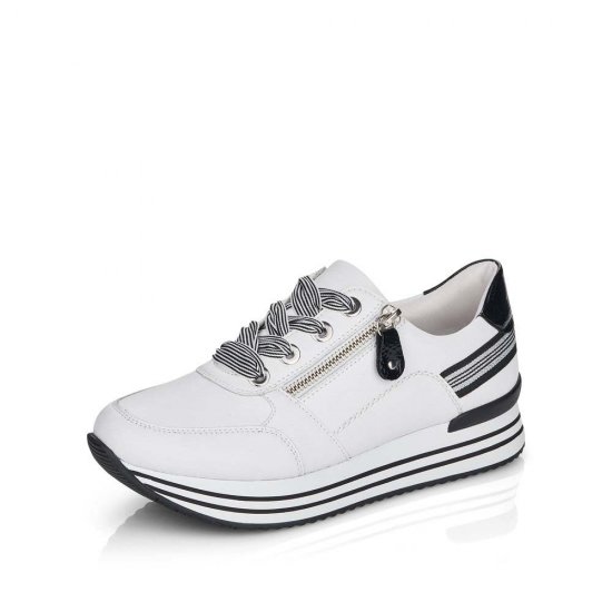 Remonte Women's shoes | Style D1312 Casual Lace-up with zip White Combination - Click Image to Close