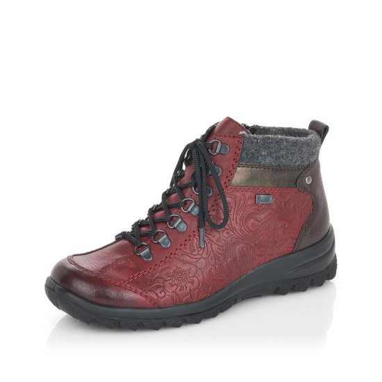 Rieker Synthetic leather Women's short boots| L7144 Ankle Boots Red Combination - Click Image to Close