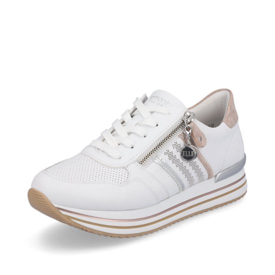 Remonte Women's shoes | Style D1318 Athletic Lace-up with zip White Combination - Click Image to Close