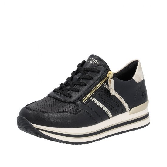 Remonte Women's shoes | Style D1318 Athletic Lace-up with zip Black Combination - Click Image to Close