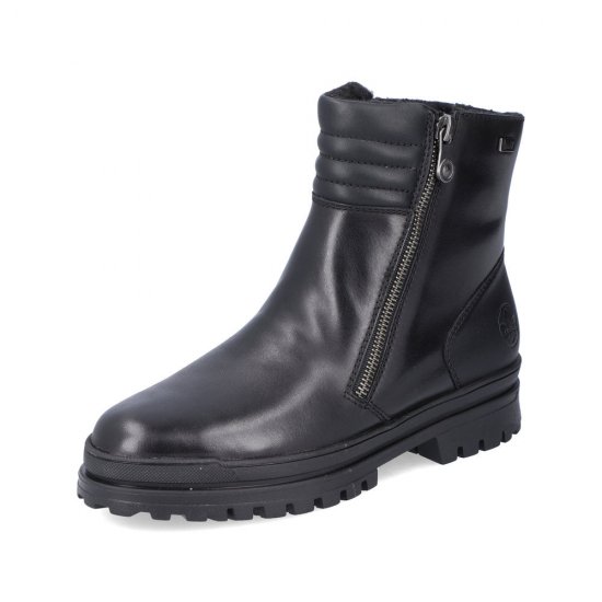 Rieker Leather Women's short boots | Z5452 Ankle Boots. Flip Grip Black - Click Image to Close